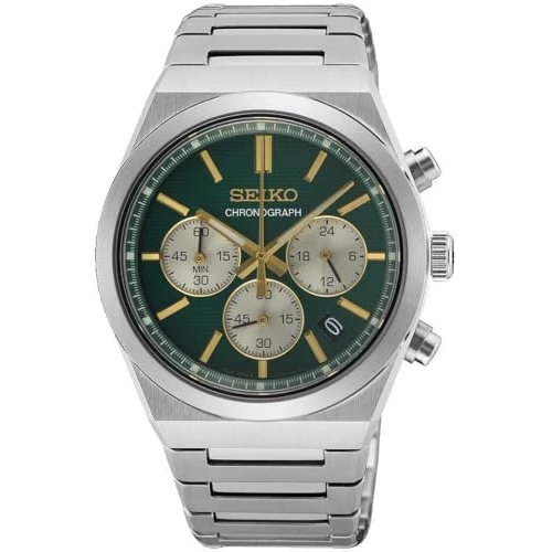 Seiko Chronograph Armbanduhr für Männer in der Farbe Silber mit Armband aus Edelstahl, Wasserdichtigkeit: 5 bar, Gehäusedurchmesser: 40 mm, SSB461P1