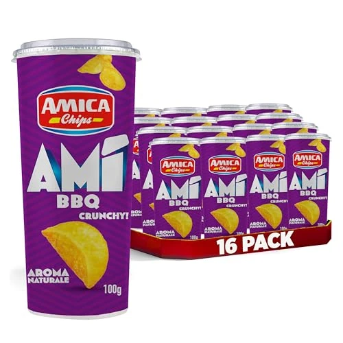Offerta a tempo: AMICA Chips | AMI' BBQ, Patatine al Gusto Barbecue, Confezione a Tubo Apri e Chiudi, Gusto Croccante, 16 Pezzi x 100 gr - 41% da 37.33 € a 21.85 €