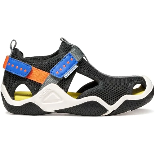 Geox JR Wader A Sandal, nero/arancione, 24 EU