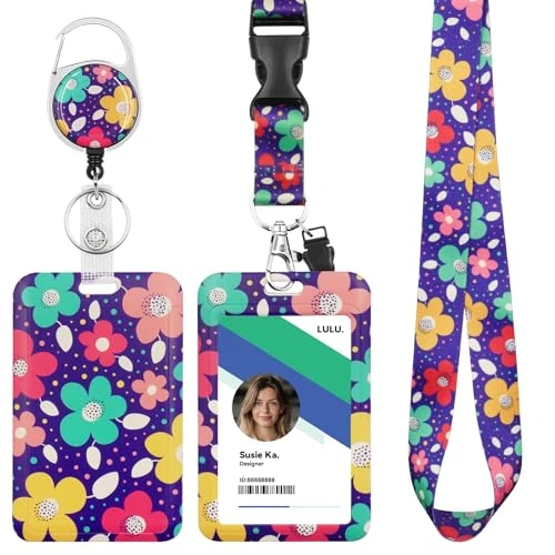 Limitiertes Angebot: Ausweishalter mit einziehbarer Kordel, Ausweishalter mit Blumenmuster, 3-in-1 für Karten, Schlüssel, Badge, Halskette, professionell, Krankenschwester, Studenten, Büro von 9.67 EUR auf 9.67 EUR (Spare 0%)
