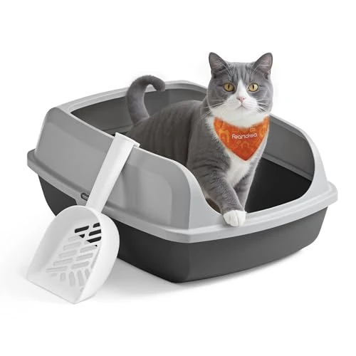 Feandrea Katzenklo mit hohen Seitenwänden, XL, offene Katzentoilette, mit Schaufel, für Kätzchen und große Katzen, schiefergrau PPT009GN01