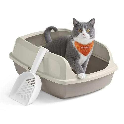 Feandrea Caja Arenero con Bordes Altos, Tamaño XL, Abierta, con Pala, para Gatitos y Gatos Grandes, Beige Capuchino PPT009LH01