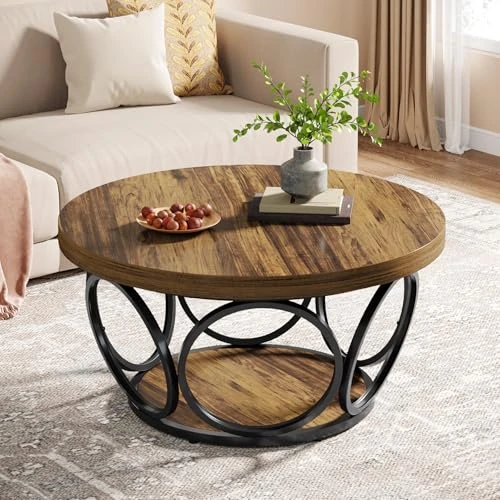 Zeitlich begrenztes Angebot: Tribesigns Runder Couchtisch, 80 cm Runder Holztisch, Bauernhaus Große Runde wohnzimmertisch mit 2-Ebenen Lagerung, Moderne Einfache Braune Teetisch (Rustikales Braun) von 99.00 € auf 80.99 € (18% Rabatt)