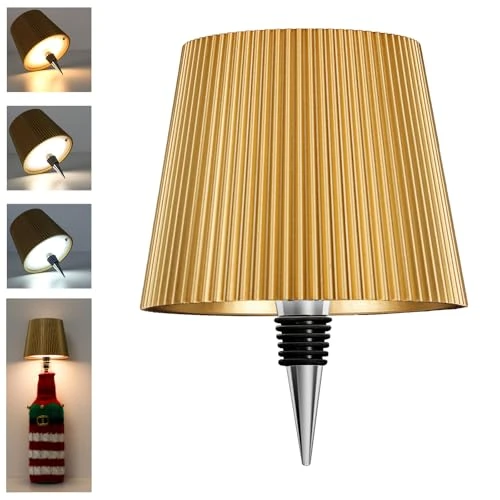 Begrenztes Angebot: Goldene LED-Flaschenlampe, USB-C, kabellos, IP54, 3 einstellbare Töne, für Glasflasche, Tisch, Balkon, Terrasse, Camping, Party von 19.99 EUR auf 18.99 EUR (Rabatt 5%)