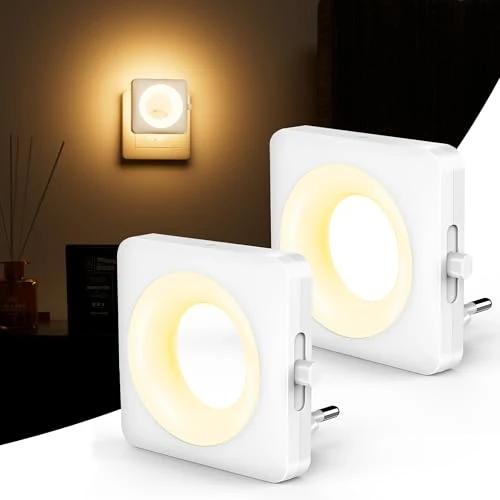 Swoieltr LED Children's Night Light, Pack of 2 Lights with Dusk Sensor and Automatically Adjustable Brightness for Bedroom, Hallway, Stairs and Bathroom – 2700K Warm White
