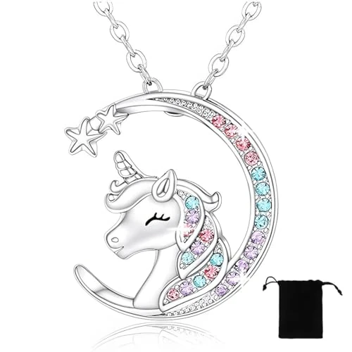 KOQAIIZ Collar de Unicornio para Niñas, Collar Estrella Lunar, Regalos de Joyería para Niñas y Mujeres