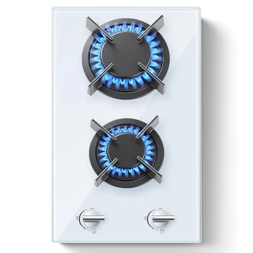 Offerta a tempo: SNDOAS Piano Cottura 2 Fuochi Gas, 30cm Piano cottura a Gas in Vetro Temperato Bianco, Incorporato, 4200W, Gas naturale/Propano, Protezione Automatica Della Fiamma - 14% da 94.99 € a 81.22 €