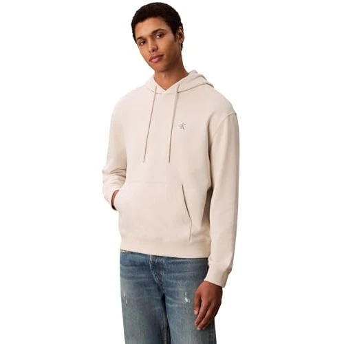 Calvin Klein Ls EU 350terry Monogram Hoodie Lv04rc297g Sweatshirts, White(Chalk), L Homme