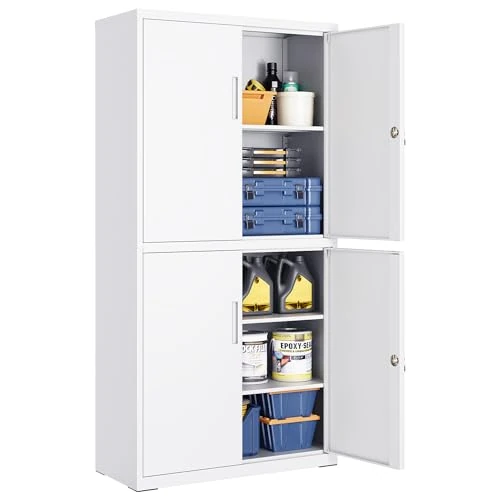 Offerta a tempo: SONGMICS Armadietto Garage a 5 Ripiani con 4 Ante, 80,1 x 40,2 x 180 cm | Armadio Ufficio, Metallo, 2 Serrature, Ripiani Regolabili, Bianco Opaco, COLLEZIONE BEREND OMC016WG01 - 0.00% da 189.99 € a 189.99 €