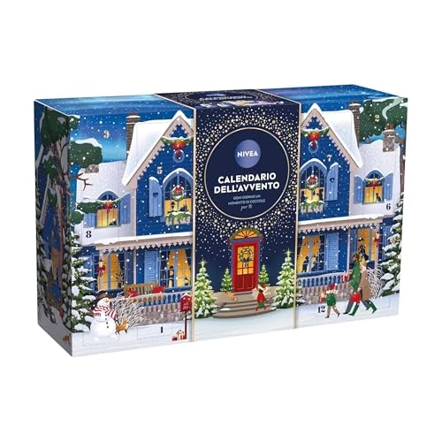 NIVEA Adventskalender 2025 voor 24 knuffelmomenten, adventskalender voor dames en meisjes, feestelijk en elegant, beauty-adventskalender met geselecteerde producten en accessoires, NIVEA en Labello