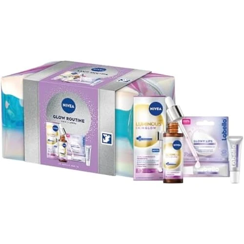 Begrenztes Angebot: NIVEA Glow Routine Geschenkset für Damen, Geschenkset für Damen mit Luminous630 Skin Glow Gesichtsserum sofortige Leuchtkraft 30 ml, Labello Lippenbalsam Glowy Lips 10 ml und gratis Travel Bag von 16.89 EUR auf 16.89 EUR (Rabatt 0%)