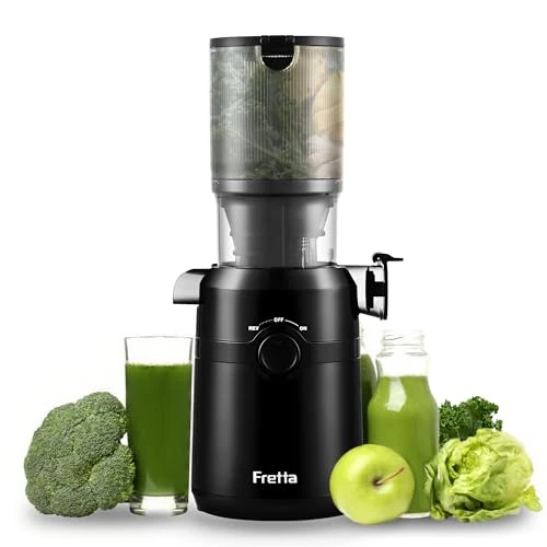 Limited offer: Fretta Cold Press Juicer Machines, Self-Feeding juicer with 108mm&1.0L Feeding Chute for Whole Fruits and Vegetables, Automatic 200W Masticating Juicer, High Yield Juice Extractor, BPA-Free, Black from 89.68 EUR to 86.99 EUR (save 3%)