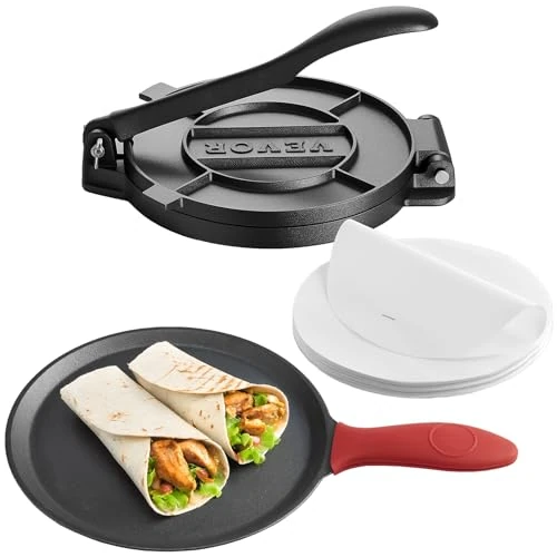 Limited-time offer: VEVOR Tortilla Press, 10 Inch Cast Iron Tortilla and Roti Maker, Heavy Duty Tortilladora Press, Pataconera Makers with Handle and 100 Pcs Parchment Paper, Dough Taco Press for Flour Tortilla, Tawa from 29.99 £ to 29.99 £ (save 0.00%)