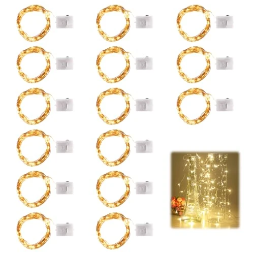 Limited offer: Pack of 15 Mini Fairy Lights with Battery, 2 m, 20 LED Fairy Lights, Wire Battery, 3 Modes, Battery Operated, Small Fairy Lights for Gifts, Micro LED Fairy Lights for Wedding, Party, Indoor Decoration from 3.97 EUR to 3.97 EUR (save 0%)