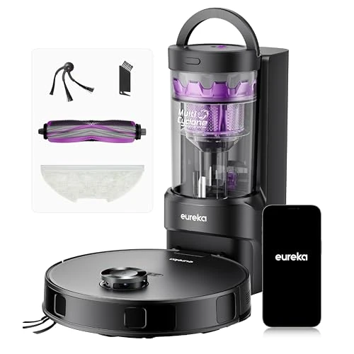 EUREKA E20 Evo Plus Robot Vacuum Cleaner with Bagless Station Suction 10,000 Pa Vacuum Cleaner Robot Self-Emptying, Anti Tangle for Hair Pet Hair, Mop Lift 10 mm