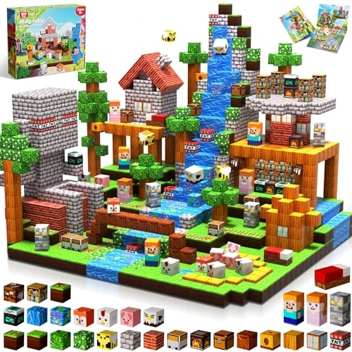 Goody King Magnetische Bausteine 200 Teile Set - Magnetbausteine mit Wald-Wiesen-Thema - Tiere & Flüsse - Magnetblöcke Montessori Spielzeug ab 3-9 Jahren - Magnetic Blocks STEM Geschenke für Kinder