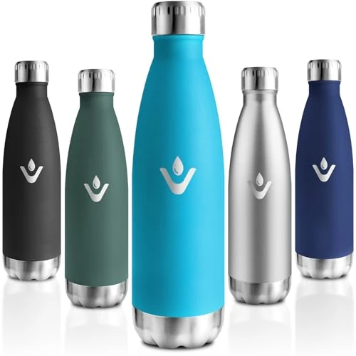Motswedi Butelka termiczna 750 ml, bez BPA, butelka termiczna ze stali nierdzewnej, 18/8, butelka na wodę, podwójna ścianka, termos na siłownię, szkołę, sport, biuro, jogę, kolor niebieski