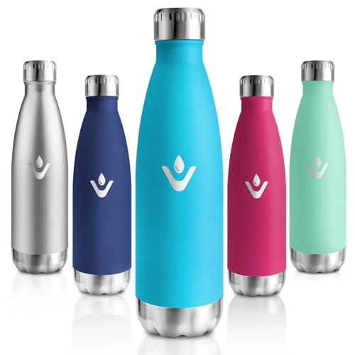 Motswedi Thermosfles, 500 ml, BPA-vrij, thermosfles, 18/8 roestvrij staal, dubbelwandig, voor sportschool, school, sport, kantoor, yoga, blauw