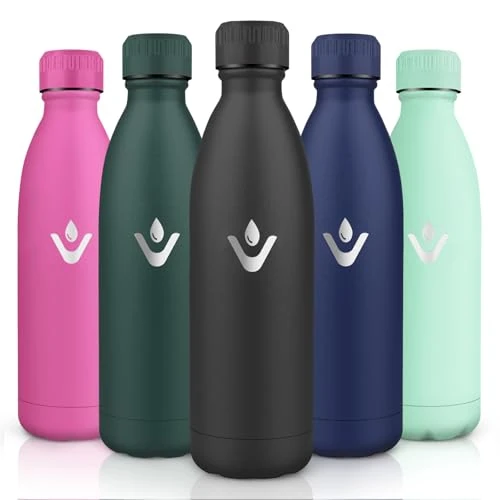 Motswedi Butelka termoizolacyjna, 1 l, bez BPA, butelka termiczna ze stali nierdzewnej, 18/8 cm, butelka na wodę, butelka na wodę, butelka na siłownię, sport, biuro, jogę, kolor czarny