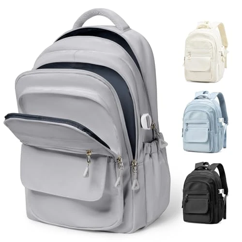 Lendolk Mochila Universidad Ligera Hombre Mujer, Mochila Colegio Instituto Adolescentes Casual, Mochilas Viaje Deporte Chica Chico, Mochila Escolar Ordenador Portatil Impermeable(Gris)