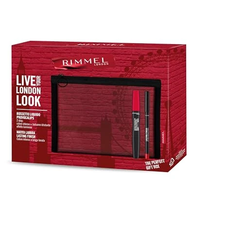 Rimmel London Cofanetto Regalo Live Your London Look, Pochette con Rossetto Liquido Provocalips e Matita Labbra Lasting Finish