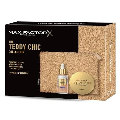 Offerta a tempo: Max Factor, Cofanetto Regalo Donna Teddy Chic, Pochette in morbido tessuto teddy con Miracle Pure 2in1 Skin Reset Serum Foundation, 30-40, Fair to Light + Cipria Creme Puff New 41 Medium Beige - 23% da 26.40 € a 20.21 €
