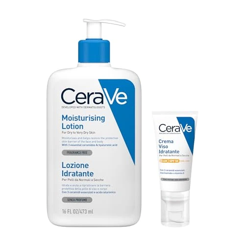 Limitiertes Angebot: CeraVe Pflege-Set mit Tagescreme mit LSF50 für das Gesicht und Feuchtigkeitslotion für den Körper, Intensive Feuchtigkeit und Schutz der Hautbarriere, Mit Ceramiden, Ohne Duftstoffe, 52 ml + 562 ml von 45.57 EUR auf 45.57 EUR (Spare 0%)