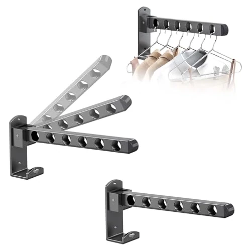 Offre limitée : 2 pièces Porte-vêtements pliable, 6 trous, avec vis de fixation, Porte cintre mural, Crochets muraux pliables, Cintre mural support de séchage, Crochets pliants, convient aux chambres, balcons (Gris) de 14.99 € à 12.99 € (13% de remise)