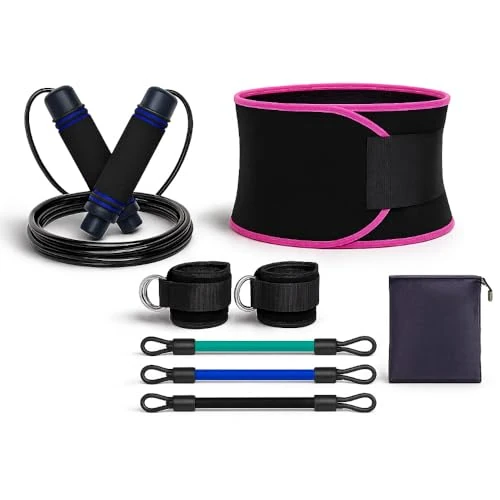 Kit de fitness 3 en 1 – Faja abdominal, entrenador de piernas y cuerda de salto, entrenamiento de fuerza, resistencia y cardio – Herramientas de gimnasio en casa – Elásticos, entrenamiento