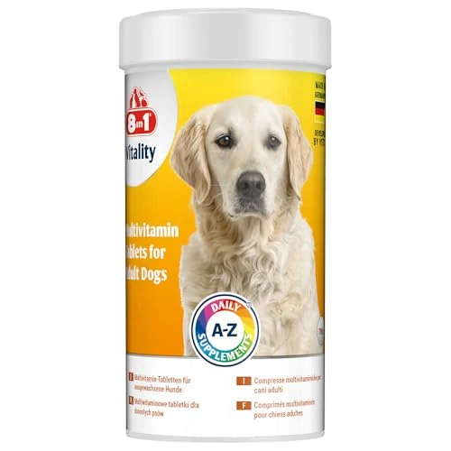 Offerta a tempo: 8in1 Compresse Multivitaminiche per cani Adulti - Come integratore alimentare per cani adulti, 1 lattina (70 compresse) - 46% da 12.40 € a 6.69 €