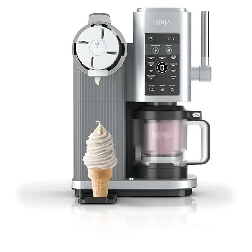 NINJA CREAMi Scoop et Swirl Machine a Glace et Sorbetière, 13 modes, Machine a glaces l’italienne Intégré, Avec 2 pots, Pièces Amovibles Lavables au Lave-Vaisselle, Gris platine NC701EU