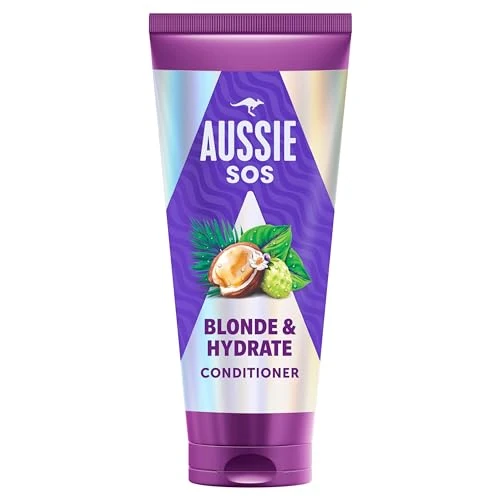Aussie SOS Blonde & Hydrate Après-shampoing 350 ml pour cheveux décolorés, mèches et cheveux gris, démêle et adoucit, tout en hydratant les blonds secs et les cheveux argentés