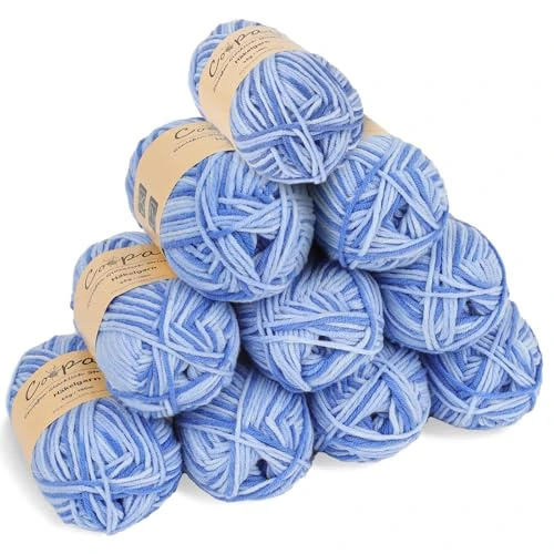 Tijdelijke aanbieding: Coopay Wol voor haken, kleurverloop, haakgaren, 10 x 45 g, wol om te breien, zachte kleurrijke melkvezel, katoen om te haken, 5-dradig, mooie haakwol voor sjaal, sokken, babykleding, pop, hemelsblauw van 22.99 EUR naar 22.99 EUR (korting 0%)