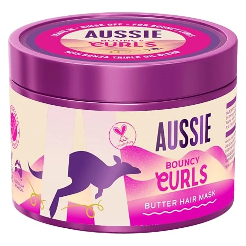 Aussie Bouncy Curls Butter haarmasker 500 ml voor het ontwarren, voeden en diepverzorging van golven en krullend haar, met jojoba, kokos en Australische macadamia notenoliën, veganistisch en