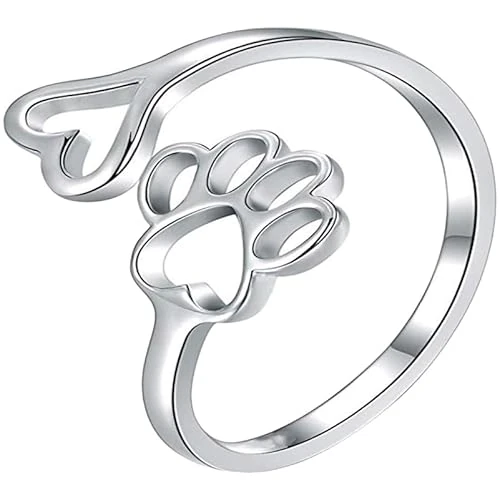 Healvian Anillo abierto ajustable con huella de perro en forma de corazón de aleación resistente a los arañazos anillo mujer ligero y original para niñas accesorio creativo y casual para cualquier