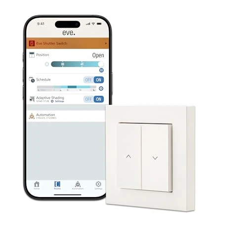 Oferta limitada: Eve Shutter Switch (Matter) – Controlador inteligente de persiana, para Alexa/Apple Home/Google/SmartThings/Home Assistant; requiere router de borde Thread y cable neutral de 99.95 € a 79.99 € (ahorro 20%)