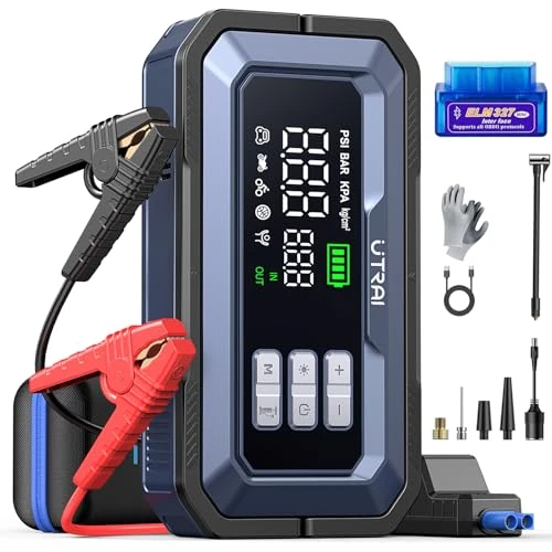 Offre limitee: UTRAI 7000A Booster Batterie Voiture avec Gonfleur, Démarrage Batterie Voiture avec OBD2 Diagnostic, 2000 Lumens LED, Sortie CC 160W, Charge Rapide 18 W, Jump Starter S'applique à Tous Gaz/12L Diesel de 116.19 EUR a 89.99 EUR (economie 23%)