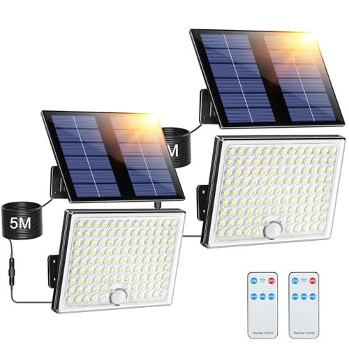 Zeitlich begrenztes Angebot: Giliwosy Solarlampen für Außen mit Bewegungsmelder und Fernbedienung, IP65 Wasserdichte Solar Strahler mit 5m Kabel für Garage, Garten, Hof, Stufen, Haustüren-2 STÜCK von 27.99 € auf 23.79 € (15% Rabatt)