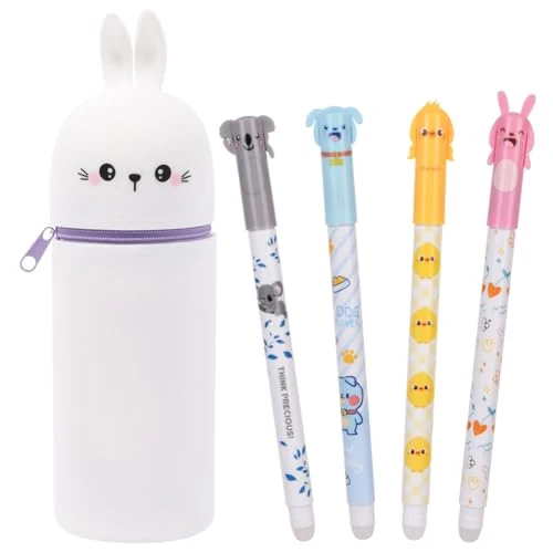 Oferta ograniczona: ãOFFCUP Kawaii piórnik z silikonu, piórnik 2 w 1, piórnik z 4 długopisami, teleskopowy, z motywem kreskówki, dla dziewcząt i chłopców, KrólikÓ z 14.89 EUR na 11.99 EUR (znizka 19%)