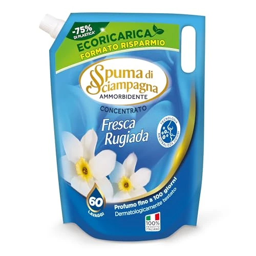 Offerta a tempo: Spuma di Sciampagna - Ecoricarica Ammorbidente Lavatrice Liquido Fragranza Fresca Rugiada, Formula Concentrata Neutralizza Odori Efficace già a Basse Temperature - 8 x 1200 ml - 60 Lavaggi - 23% da 22.80 € a 17.52 €
