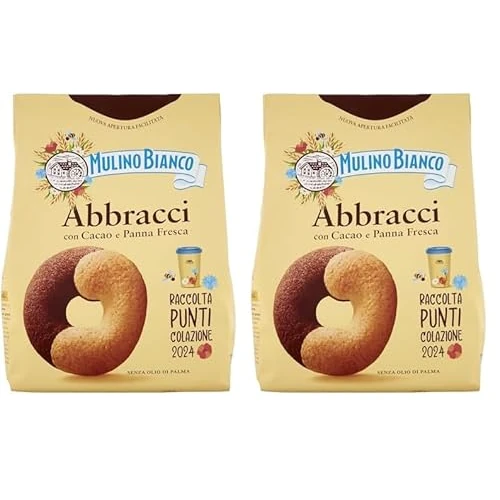 Mulino Bianco Biscotti Frollini Abbracci con Cacao e Panna Fresca, Senza Olio di Palma, Colazione Ricca di Gusto, 700 g (Confezione da 2)