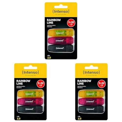 Offerta a tempo: Intenso Rainbow Line 32 GB Pacco da 9 - Chiavetta USB-A 2.0, Nero, rosso e giallo - 0% da 57.33 € a 57.33 €