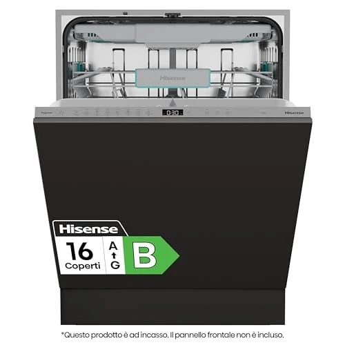 Hisense HV16B, integrierter Geschirrspüler, Klasse B, 16 Gedecke, 40 dB, 8 Programme, Touch-Steuerung, Fast Cleaning, automatisches Öffnen der Tür, Anzeige der verbleibenden Zeit, 9,5 l