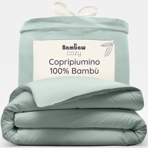 Offerta a tempo: Bambaw Copripiumino matrimoniale 220x240 bambù, Lenzuola antiacaro e anallergiche, Lenzuola rinfrescanti matrimoniali, Lenzuolo bambu elegante, Copripiumino matrimoniale 240x220 cm (Verde Acqua) - 10% da 94.25 € a 84.82 €