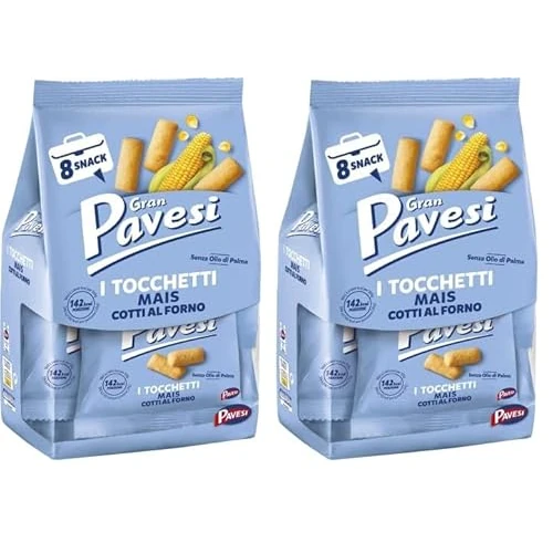 Gran Pavesi Snack Tocchetti, Snack al Mais Cotti al Forno, Senza Olio di Palma - 8 Pacchetti (256 g) (Confezione da 2)