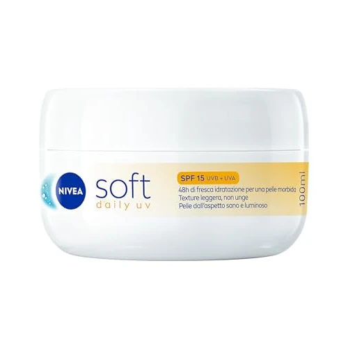 NIVEA Soft Daily UV SPF15, 100 ml, nawilżający do ciała, twarzy i dłoni, do 48 godzin chłodzenia, nawilżający, uniwersalny krem z witaminą E, olejkiem jojoba i filtrem przeciwsłonecznym SPF 15 UVA +