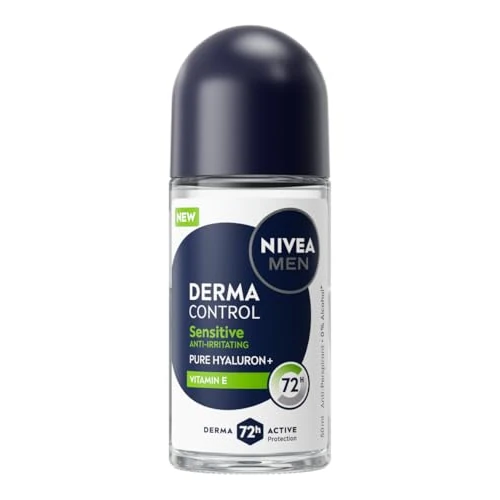 Offerta a tempo: NIVEA MEN Deodorante Roll On Derma Control Sensitive 50 ml, Deodorante uomo antitraspirante per una protezione 72h, Formula senza alcool con Acido Ialuronico e Vitamina E per la pelle sensibile - 34% da 3.49 € a 2.29 €