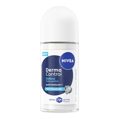 NIVEA Deodorante Roll On Derma Control Defend Extra Comfort 50 ml, Deodorante donna antitraspirante per una protezione 72h, Formula senza alcool con Acido Ialuronico e Pro-Vitamina B5 anti-irritazioni