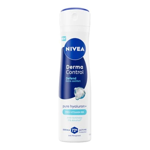 NIVEA Dezodorant w sprayu Derma Control Defend Extra Comfort 150 ml, damski dezodorant antyperspirant dla ochrony 72h, bezalkoholowa formuła z kwasem hialuronowym i pro-witaminą B5 przeciw