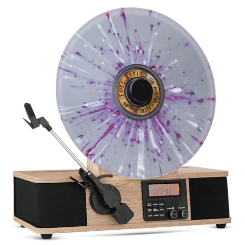 Fuse Wrap Vertical Record Player with Bult In Album Cover Holder - Mid-Century Modern Vinyl Player with Built-in Speakers & Bluetooth - FM Radio Home Audio Turntable for 12in Vinyl Records & 45rpm